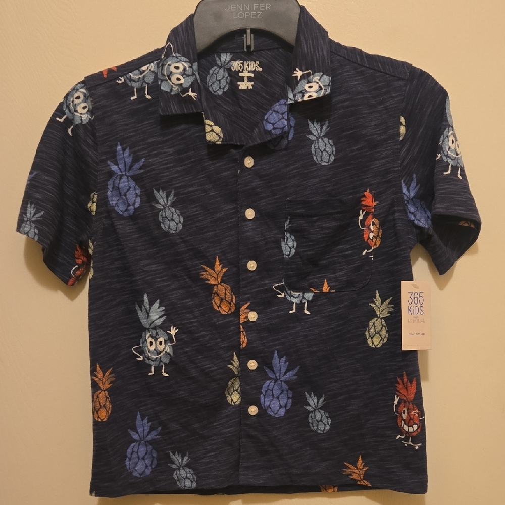 365 Kids Boys Navy Graphic Button Down Shirt. NWT.